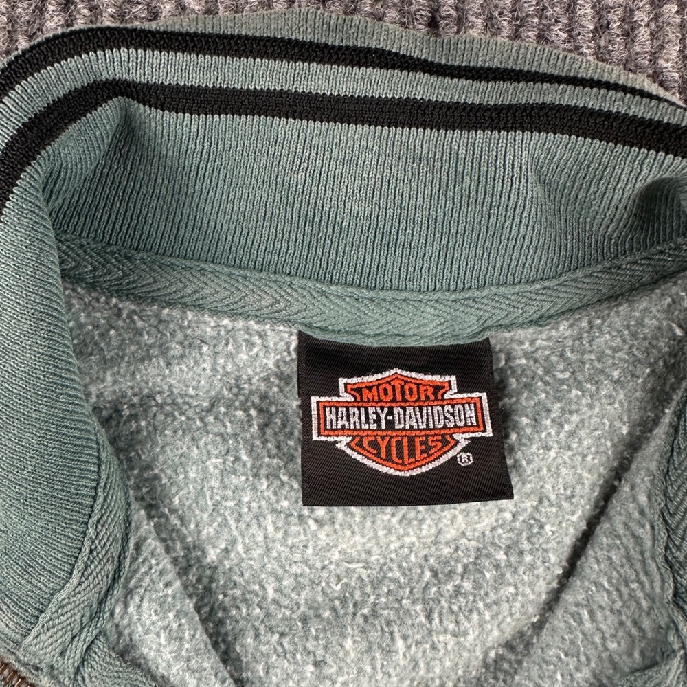 Vintage 1998 Harley Davidson Meredith NH Quarter Zip Sweatshirt Teal Green Mens - Picture 6 of 9